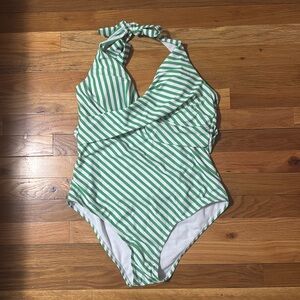 In perfect condition green and white stripped swimsuit